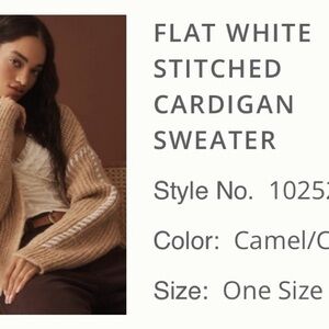 Camel Cardigan with White Stitching - Women's Cozy Open Front Sweater